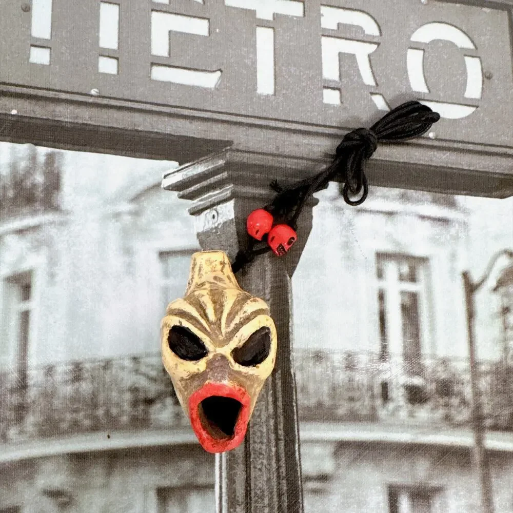Aztec Death Whistle Luchador Mask Handmade Clay Mexican Folk Art Halloween